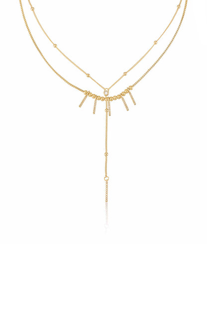 Crystal Landslide Lariat 18k Gold Plated Layered Necklace Set