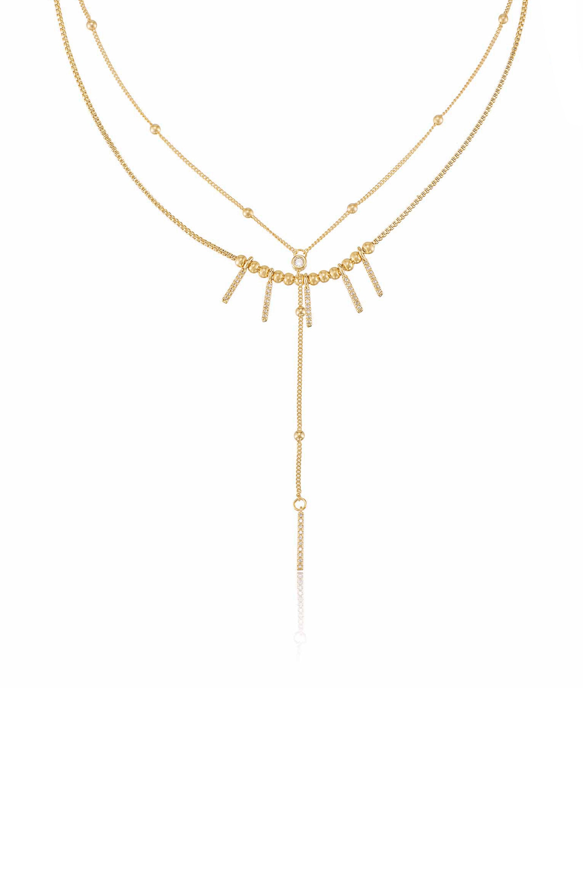 Crystal Landslide Lariat 18k Gold Plated Layered Necklace Set