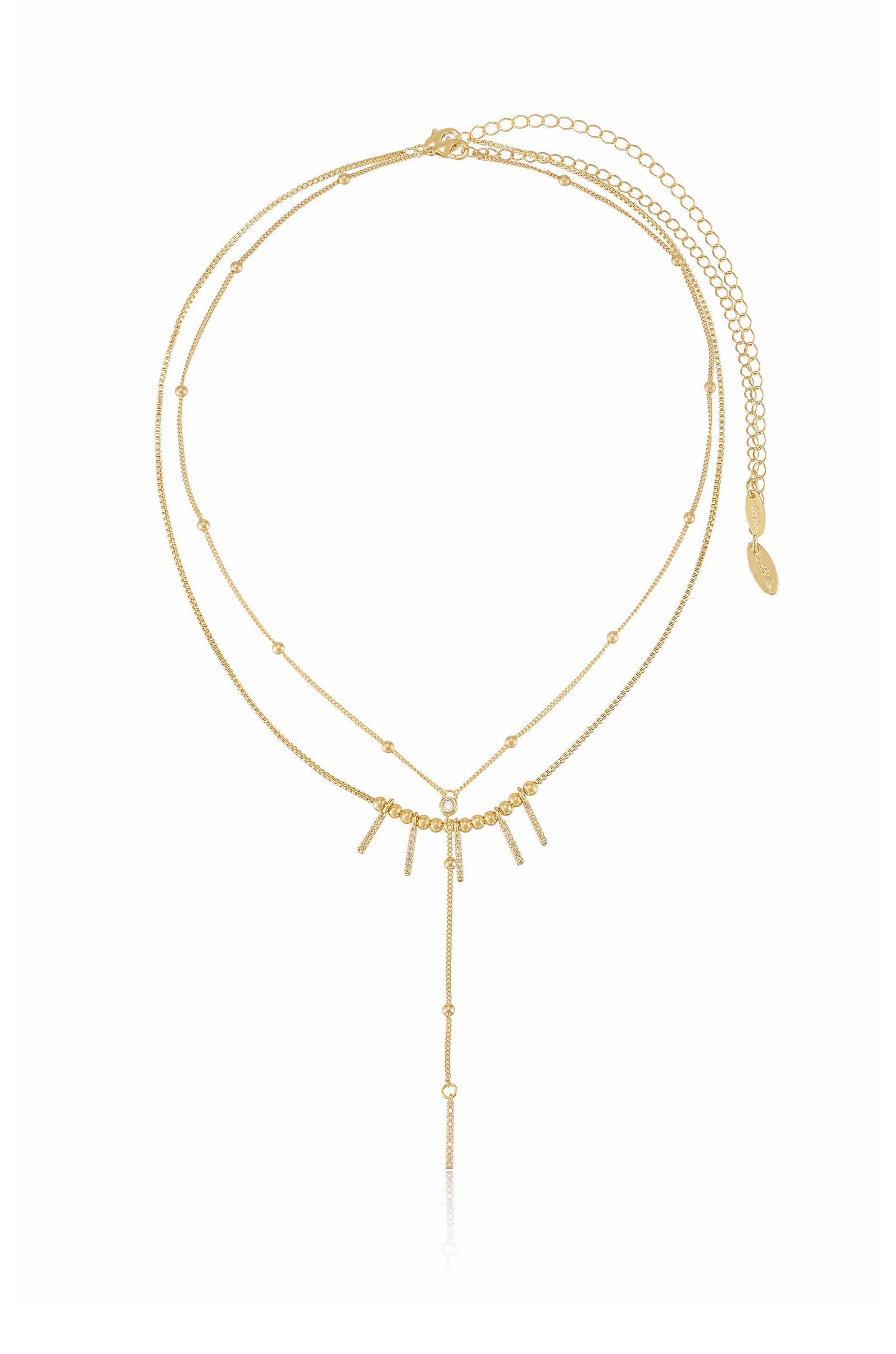 Crystal Landslide Lariat 18k Gold Plated Layered Necklace Set full