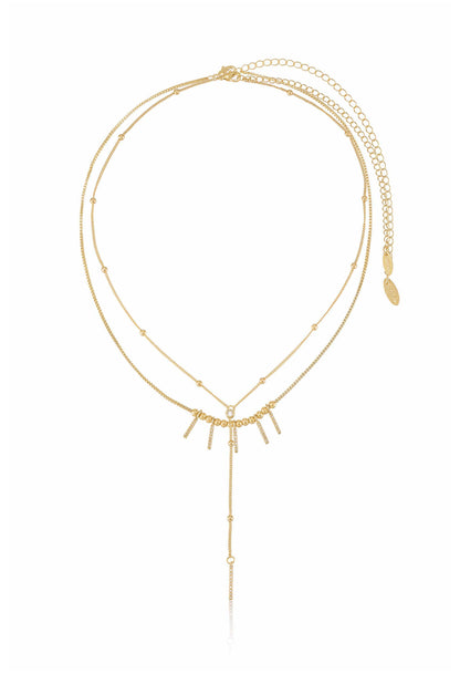 Crystal Landslide Lariat 18k Gold Plated Layered Necklace Set full