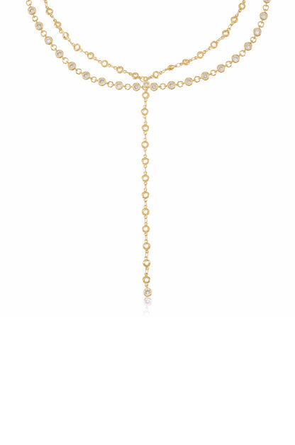 Crystal and 18k Gold Plated Chain Lariat Necklace Set