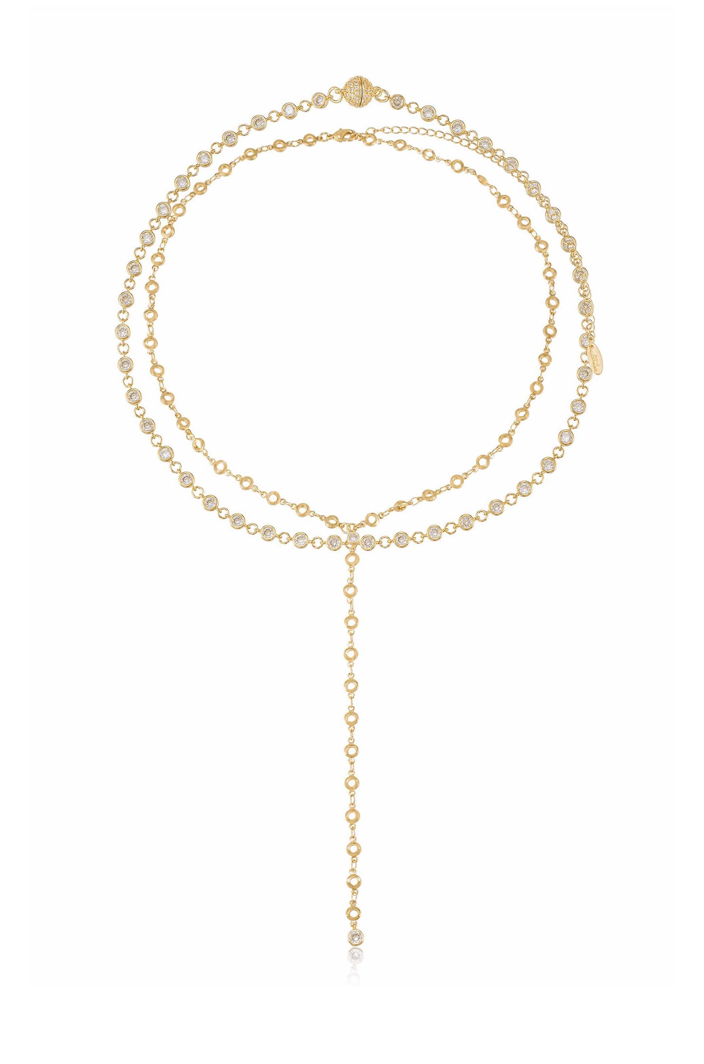 Crystal and 18k Gold Plated Chain Lariat Necklace Set full