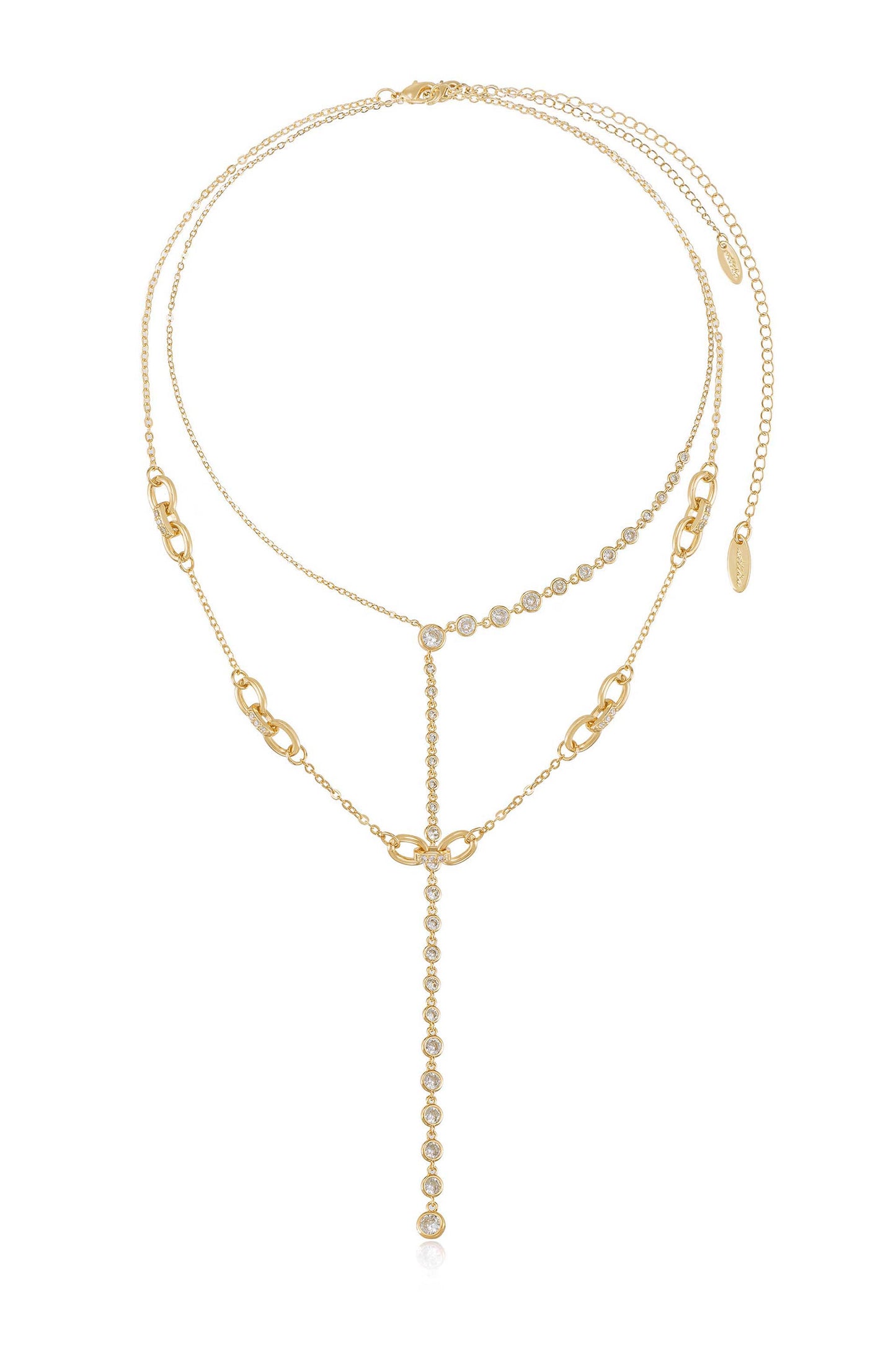 Asymmetrical Crystals Lariat 18k Gold Plated Necklace Set full