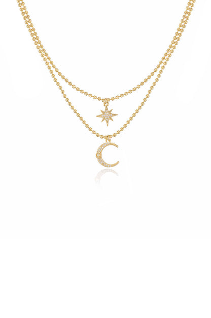 Celestial Moon and Star 18k Gold Plated Layered Necklace
