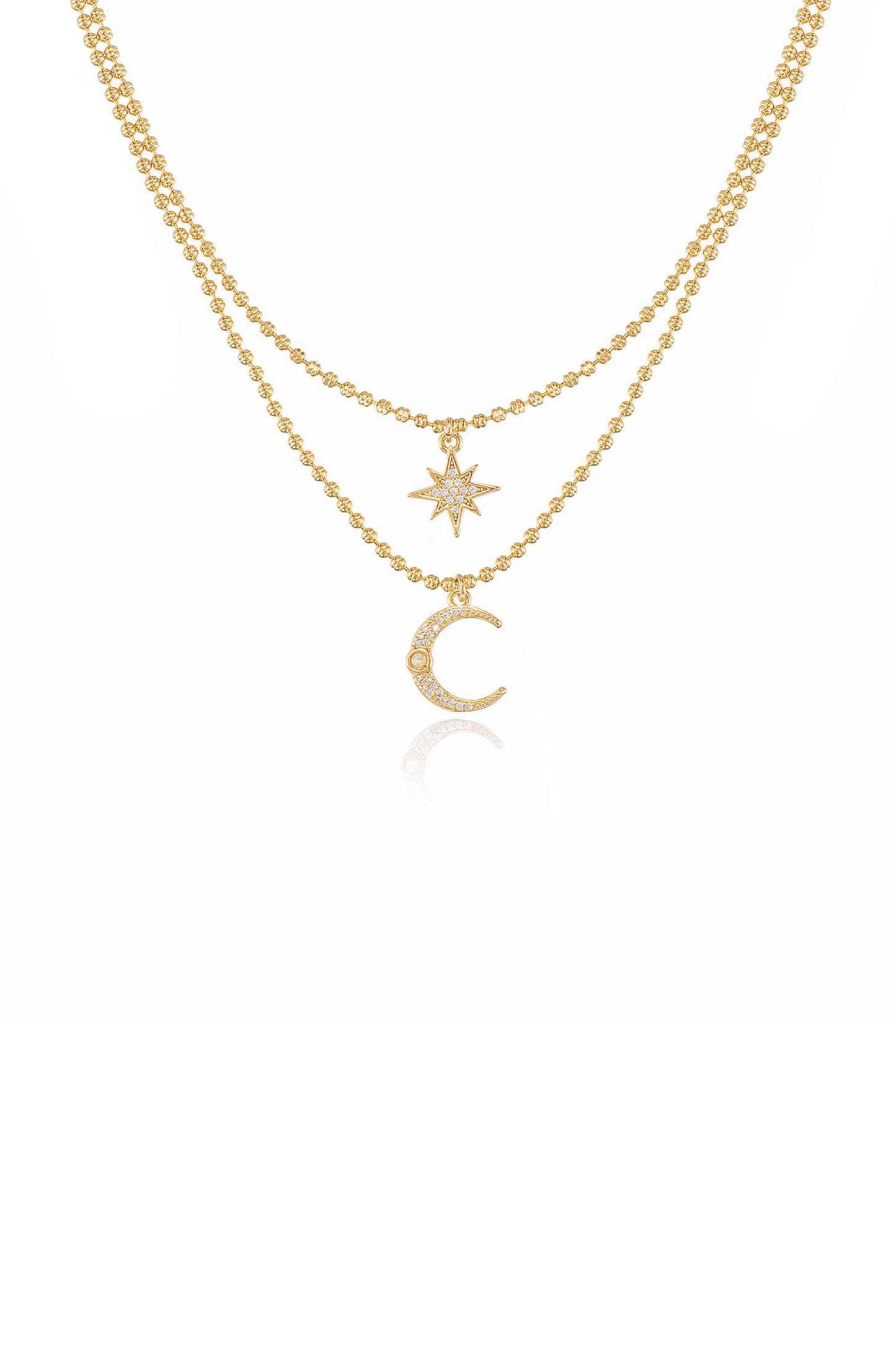 Celestial Moon and Star 18k Gold Plated Layered Necklace