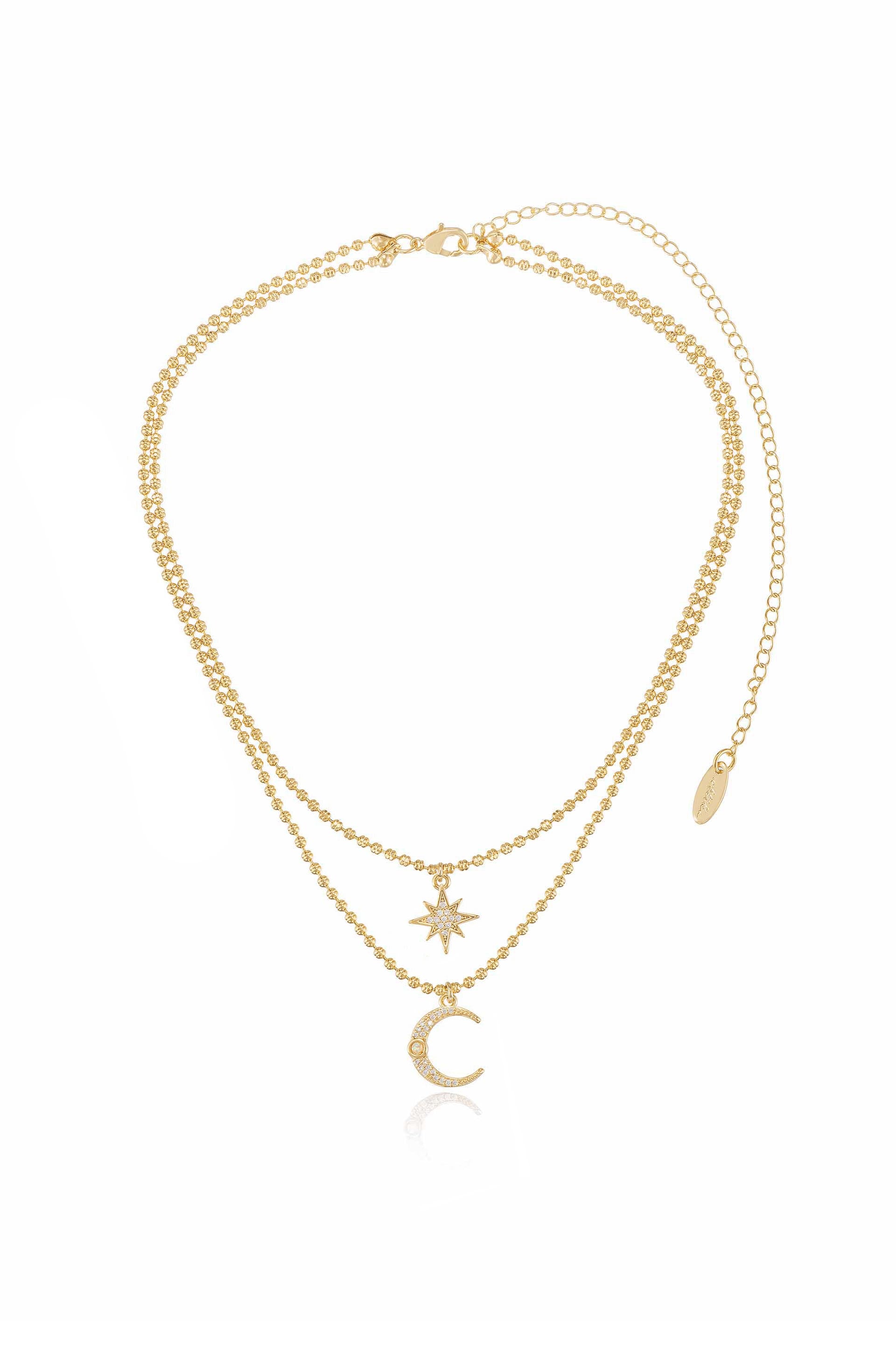 Celestial Moon and Star 18k Gold Plated Layered Necklace full