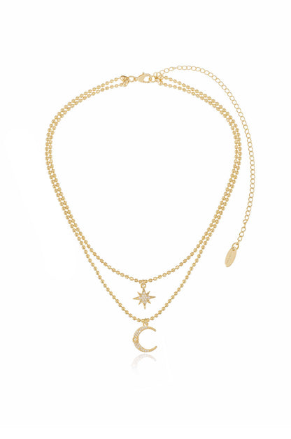 Celestial Moon and Star 18k Gold Plated Layered Necklace full