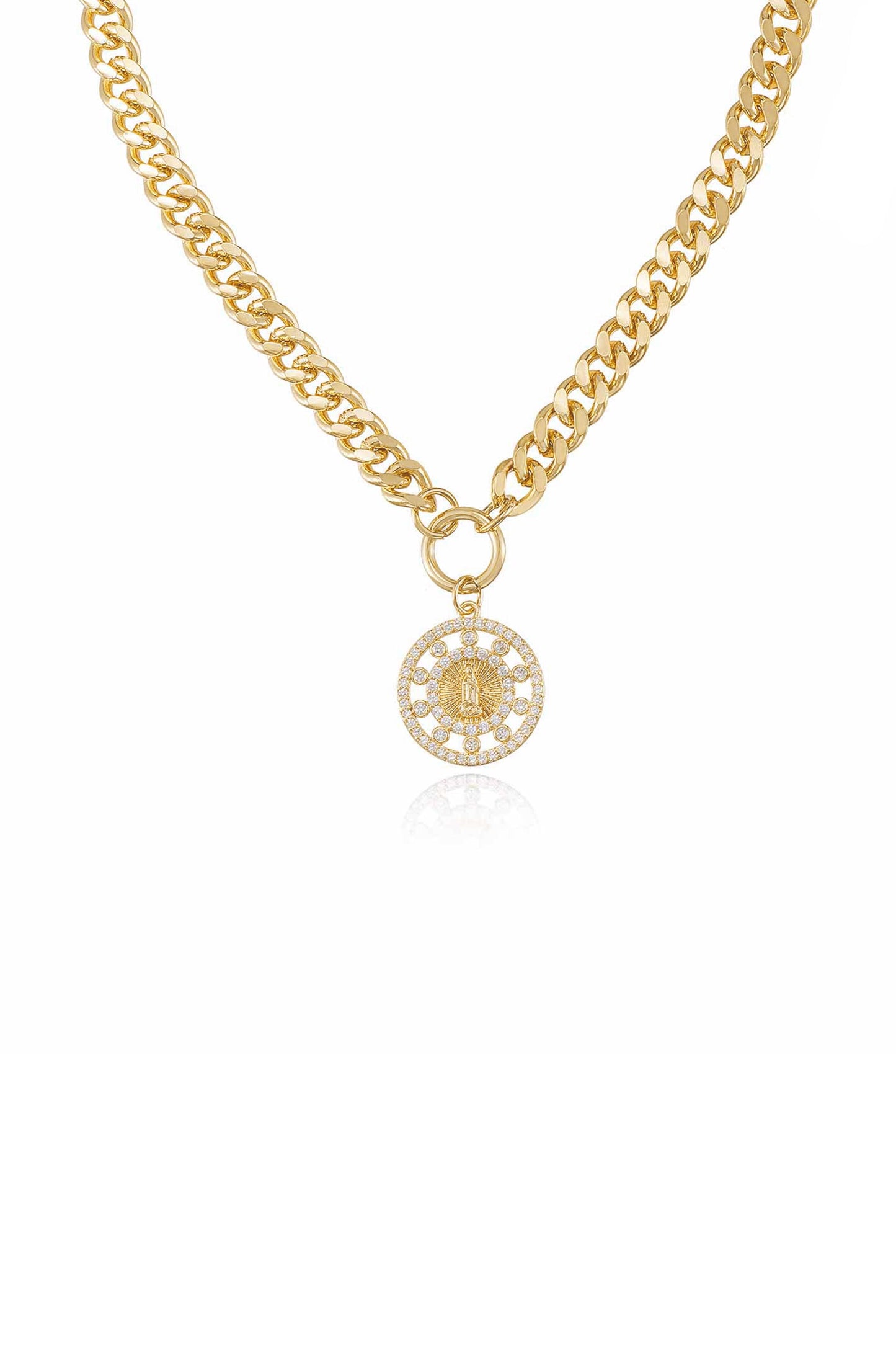 Crystal Pendant 18k Gold Plated Chain Link Necklace 