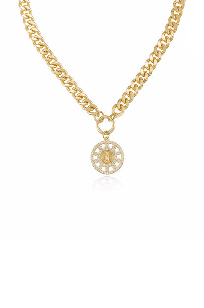 Crystal Pendant 18k Gold Plated Chain Link Necklace 