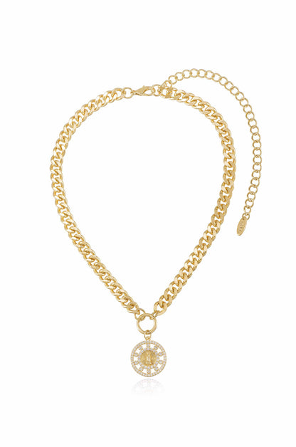 Crystal Pendant 18k Gold Plated Chain Link Necklace full