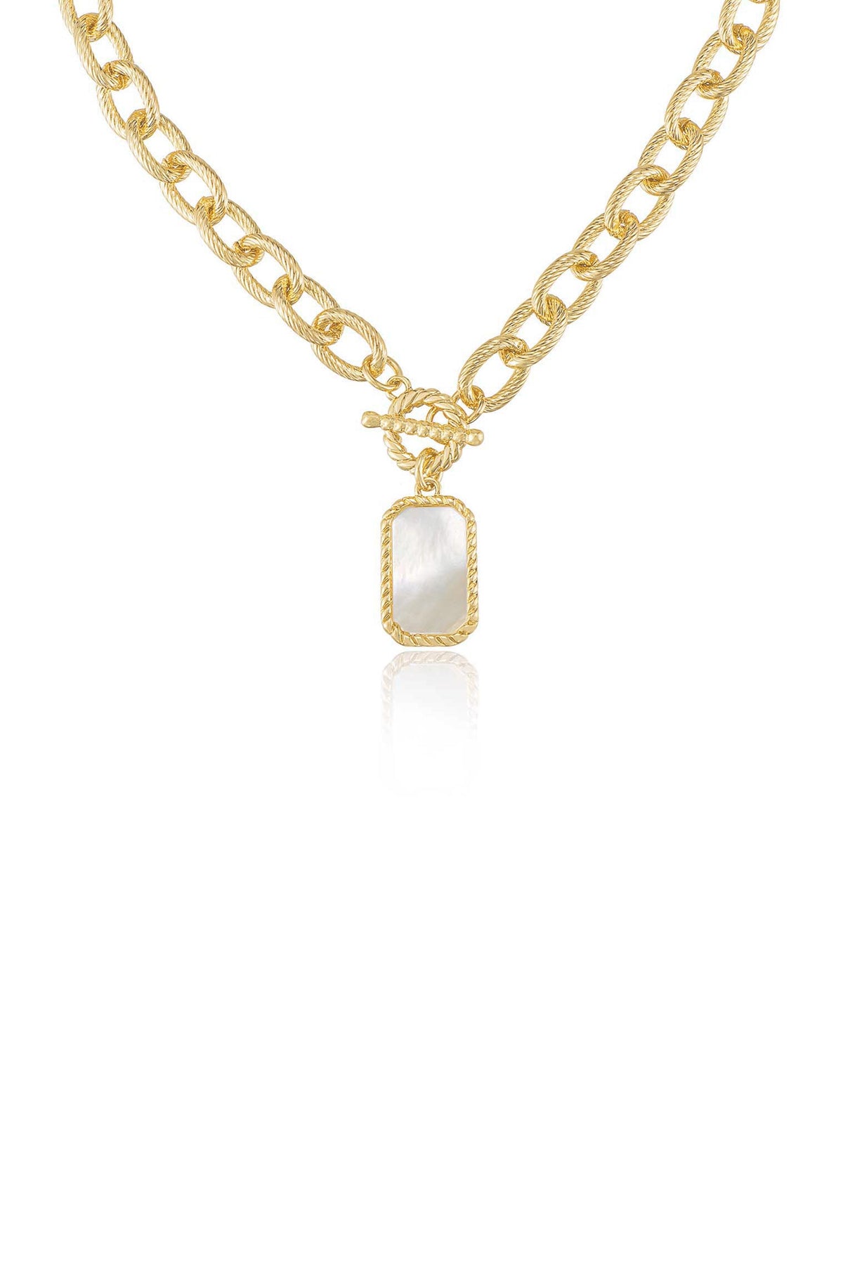 Chain Link Mother Pearl Pendant Necklace