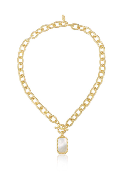 Chain Link and Mother of Pearl 18k Gold Plated Pendant Necklace full
