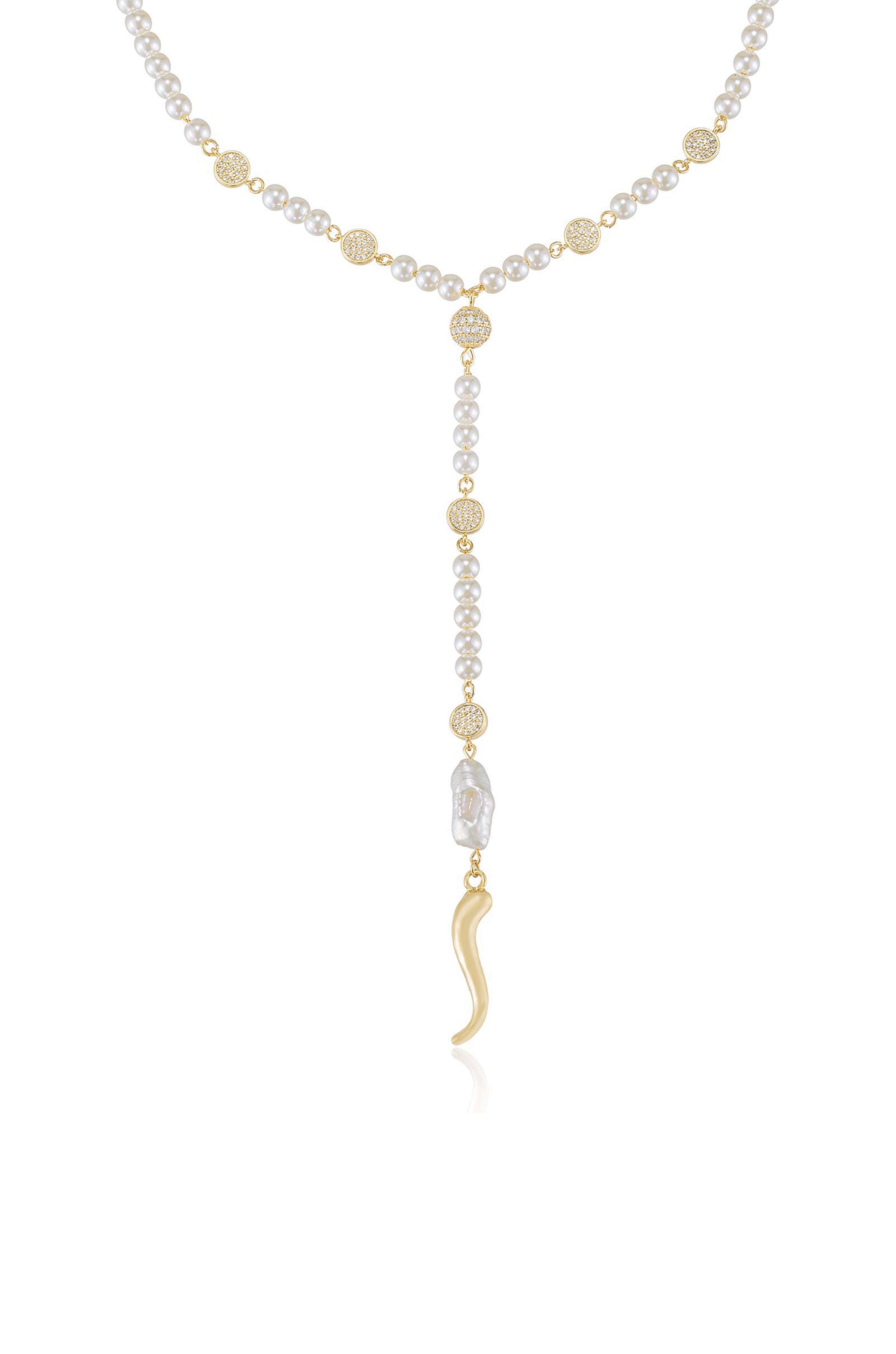 Strength Pearl and Crystal 18k Gold Plated Lariat