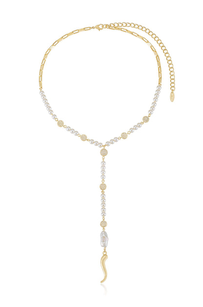 Strength Pearl and Crystal 18k Gold Plated Lariat full
