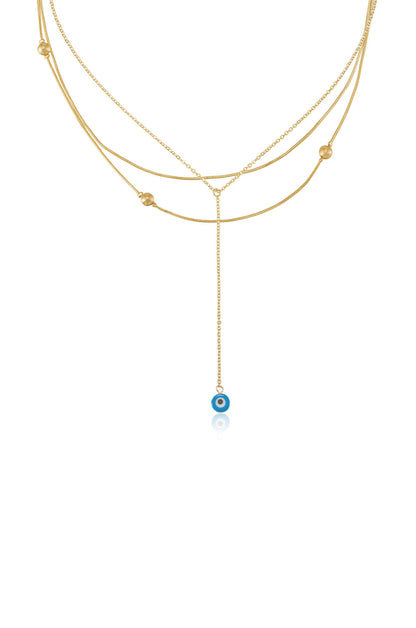 Evil Eye Layered 18k Gold Plated Lariat Necklace Set
