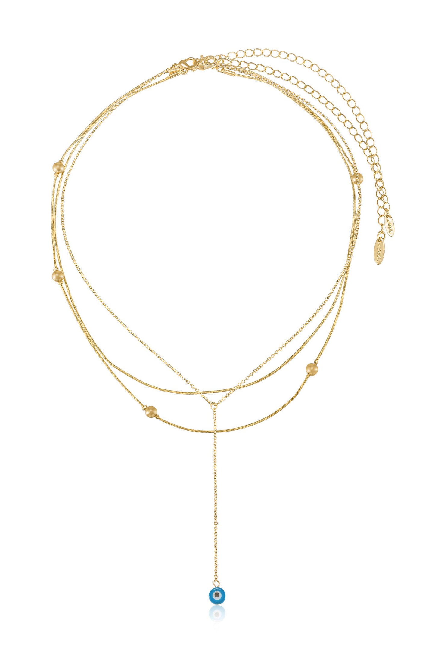 Evil Eye Layered 18k Gold Plated Lariat Necklace Set full
