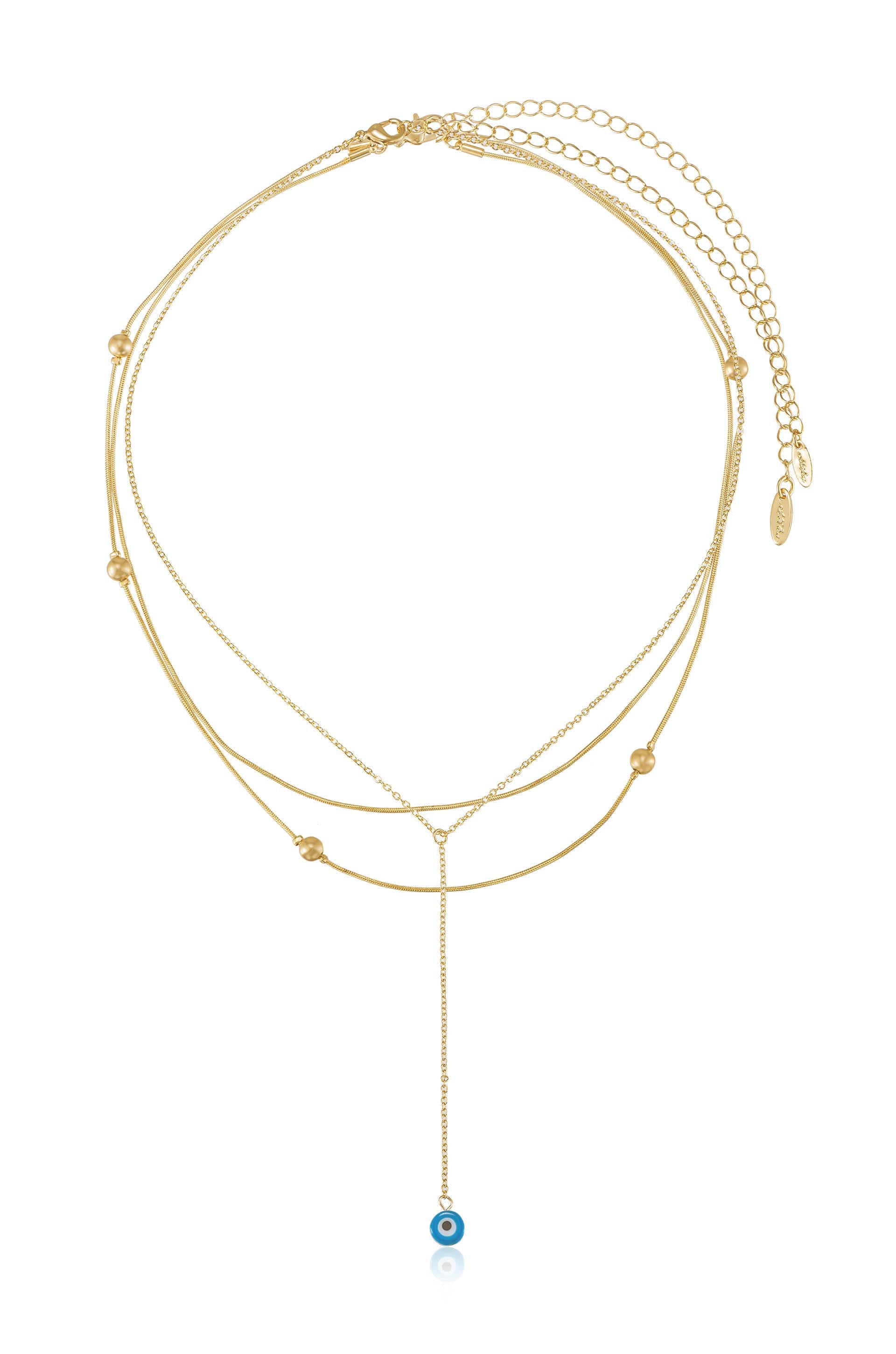 Evil Eye Layered 18k Gold Plated Lariat Necklace Set full