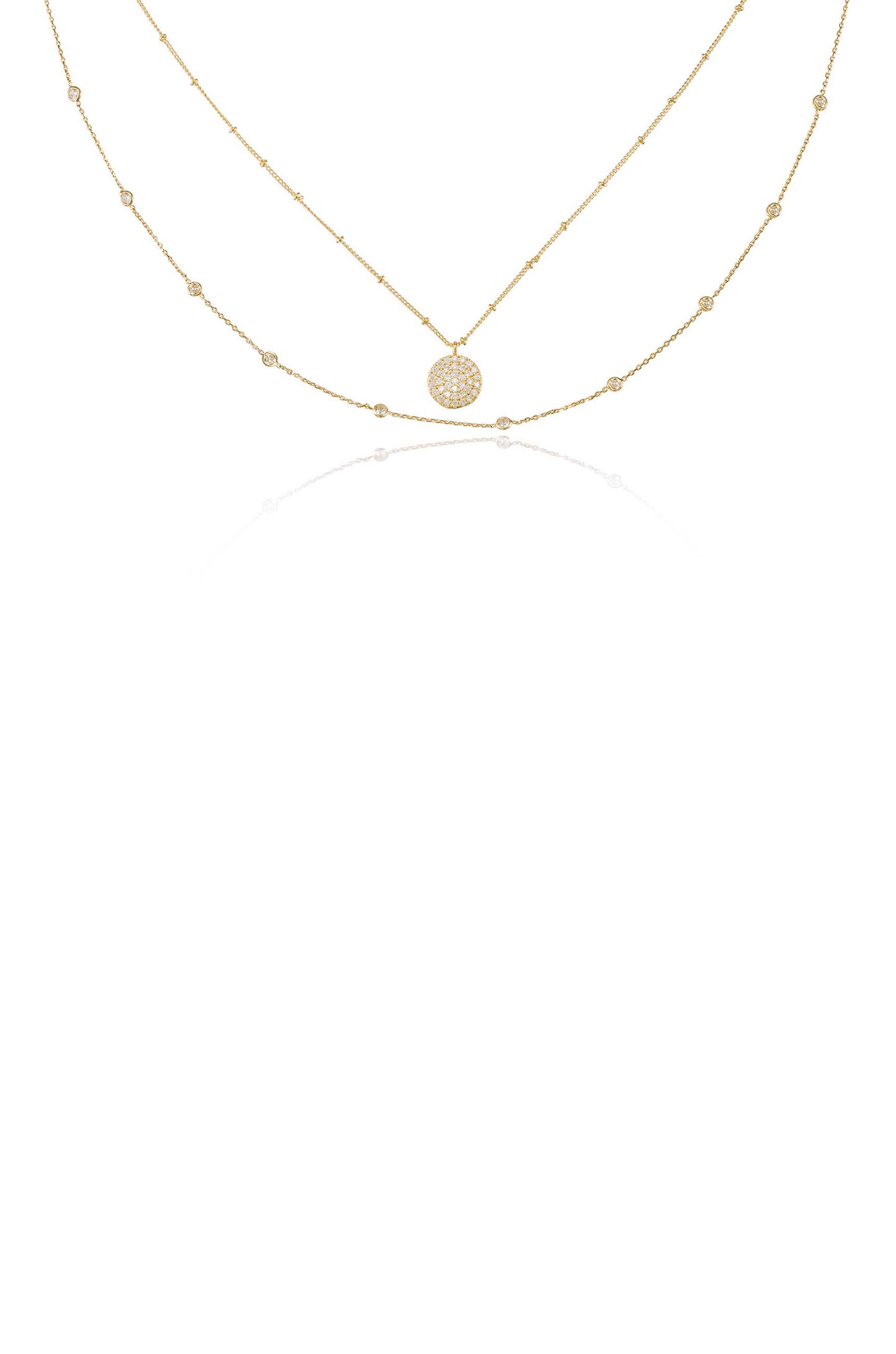 Crystal Disc 18k Gold Plated Layered Necklace Set