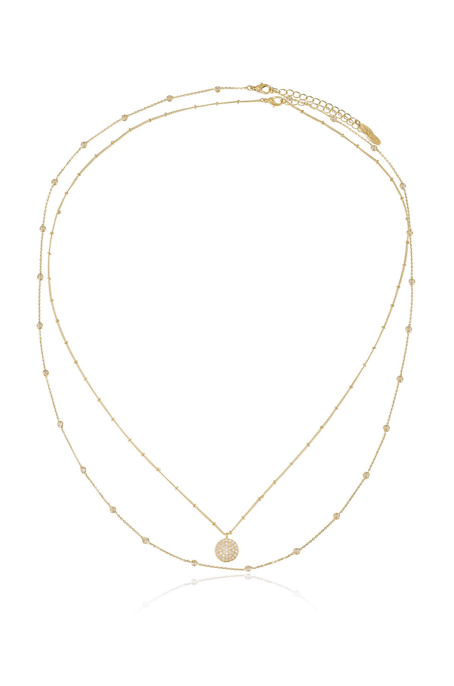Crystal Disc 18k Gold Plated Layered Necklace Set full