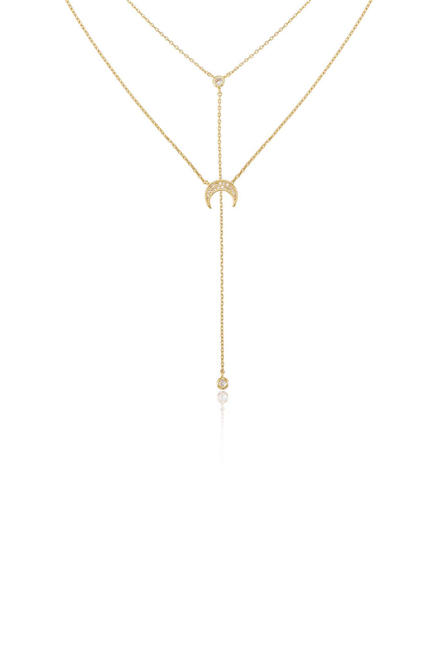 Dainty Layered Crescent Moon 18k Gold Plated Necklace Set