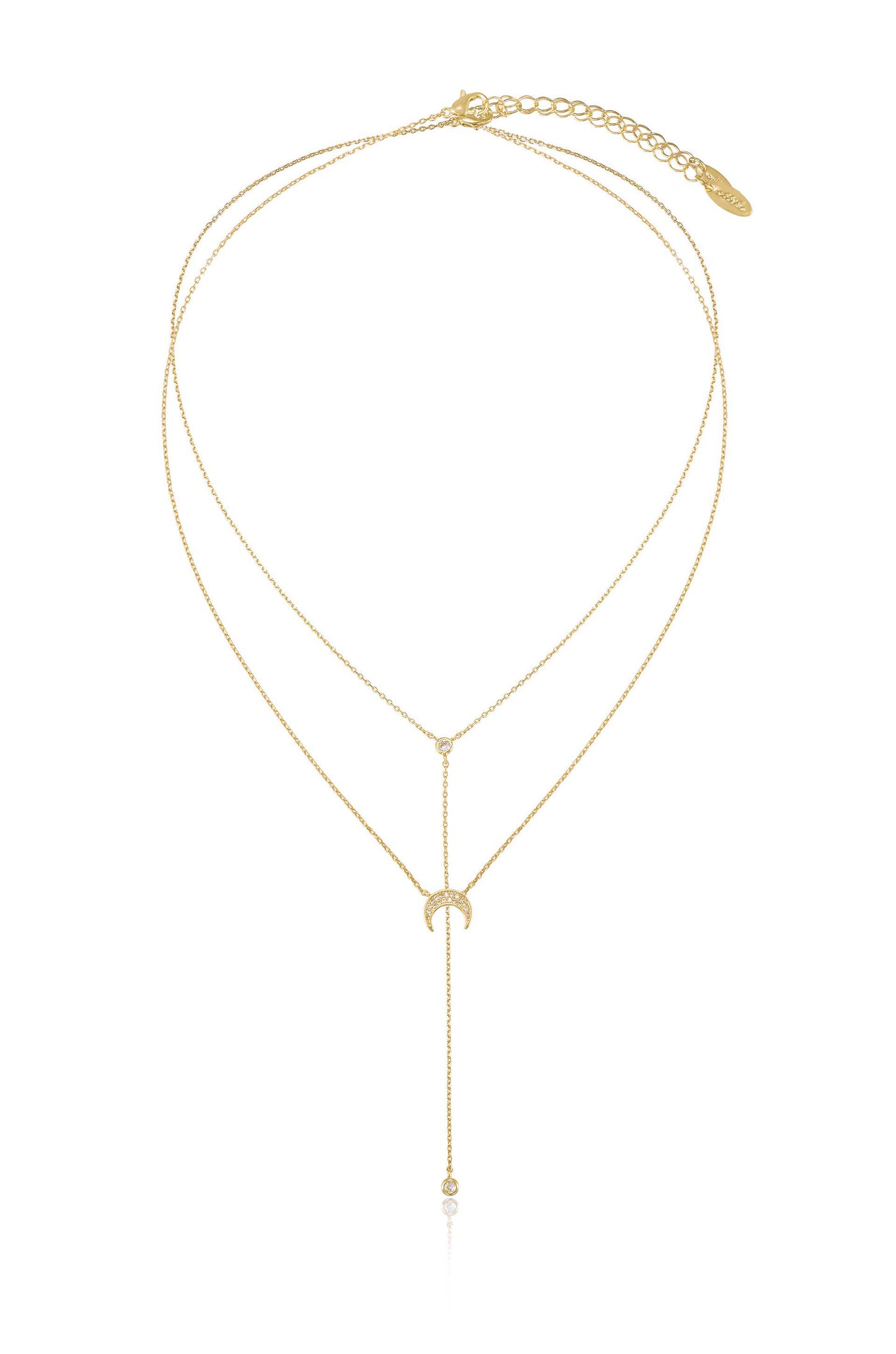 Dainty Layered Crescent Moon 18k Gold Plated Necklace Set full