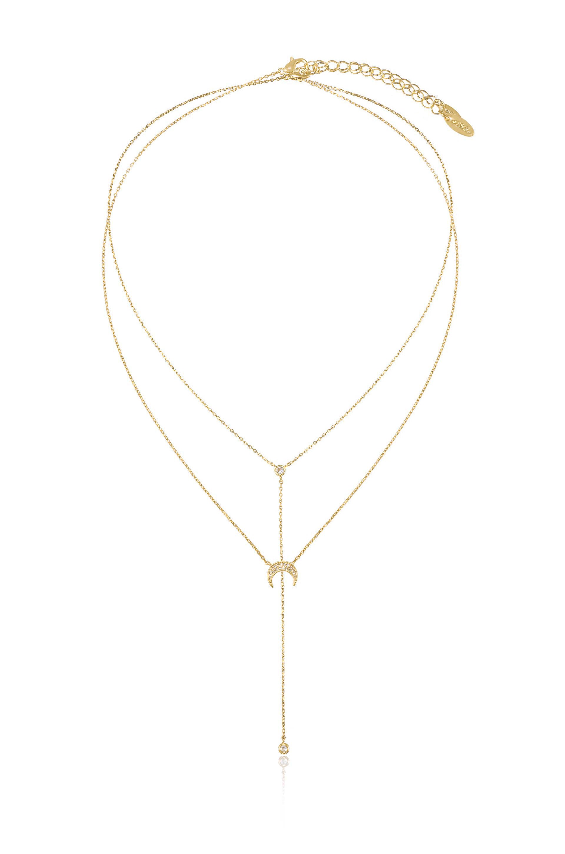 Dainty Layered Crescent Moon 18k Gold Plated Necklace Set full