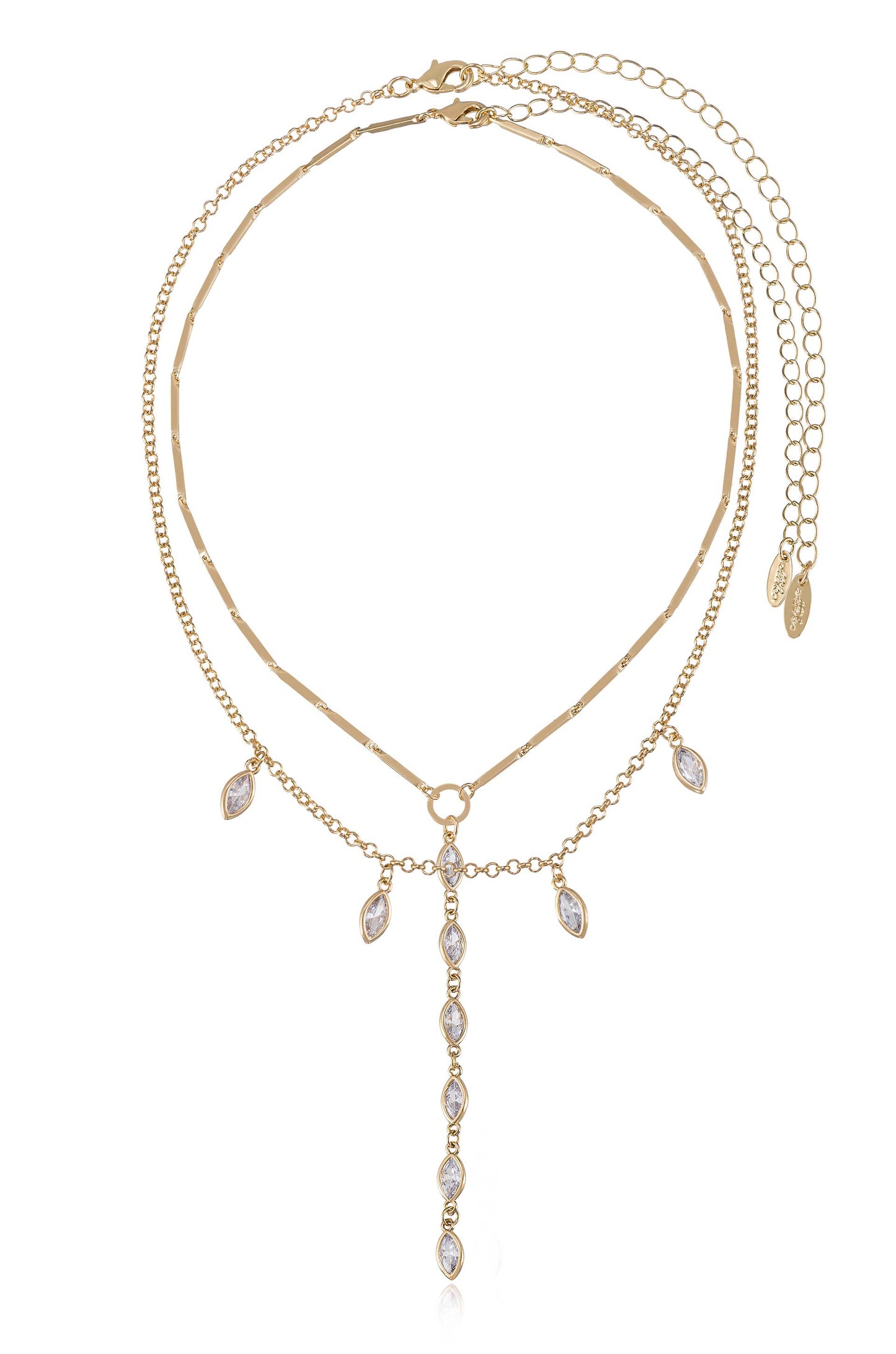 Ariella Glass Crystal 18k Gold Plated Layered Lariat Necklace full