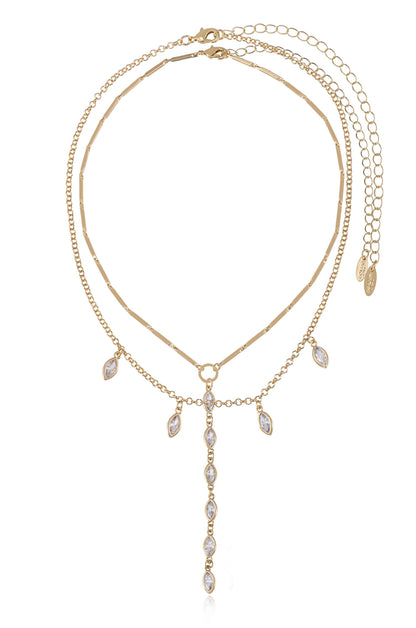 Ariella Glass Crystal 18k Gold Plated Layered Lariat Necklace full