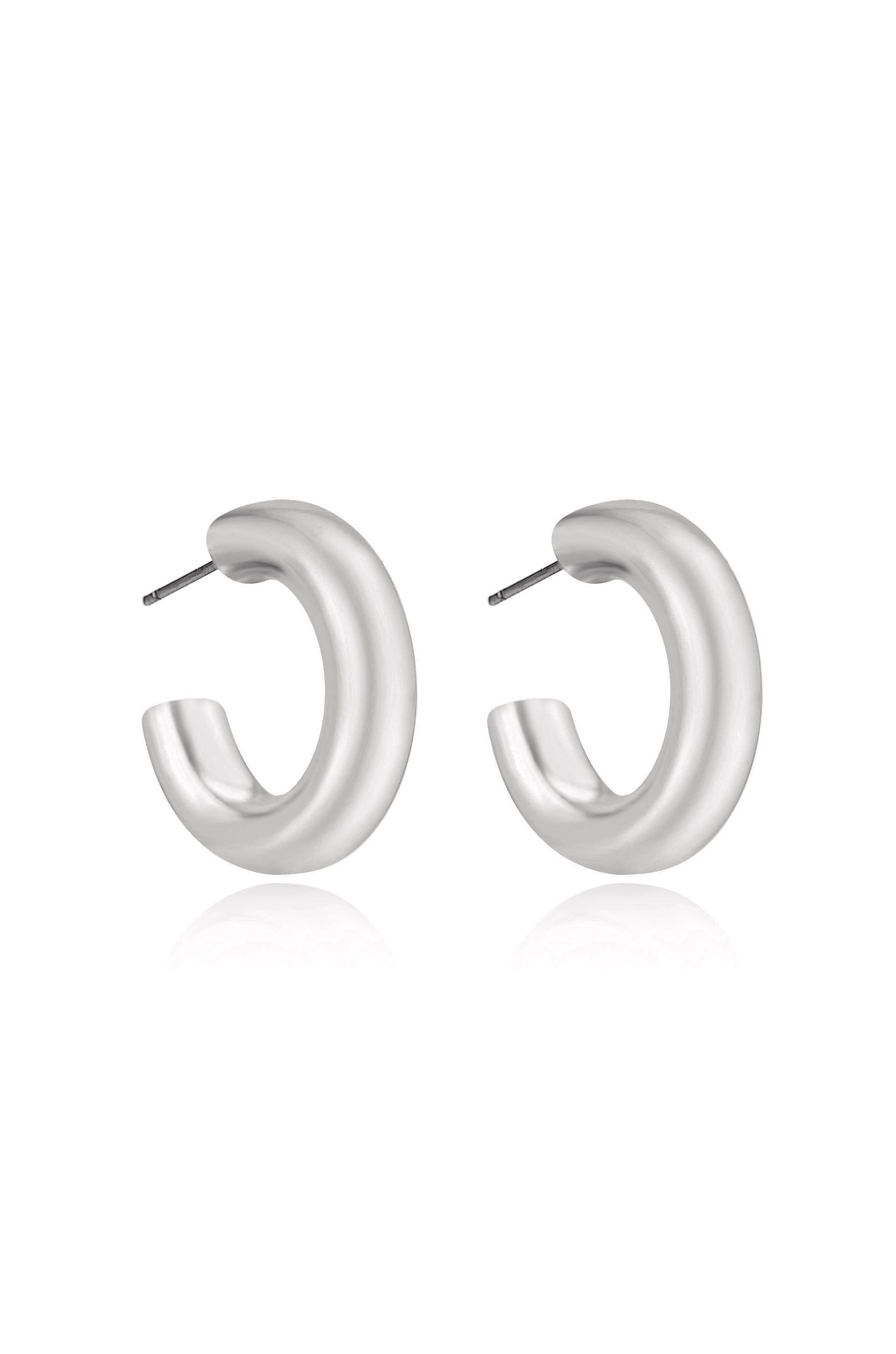 Thick Classic Hoops in small in rhodium side view