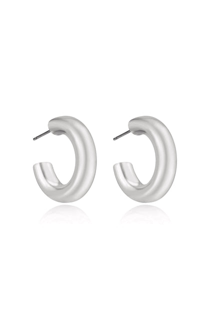 Thick Classic Hoops in small in rhodium side view