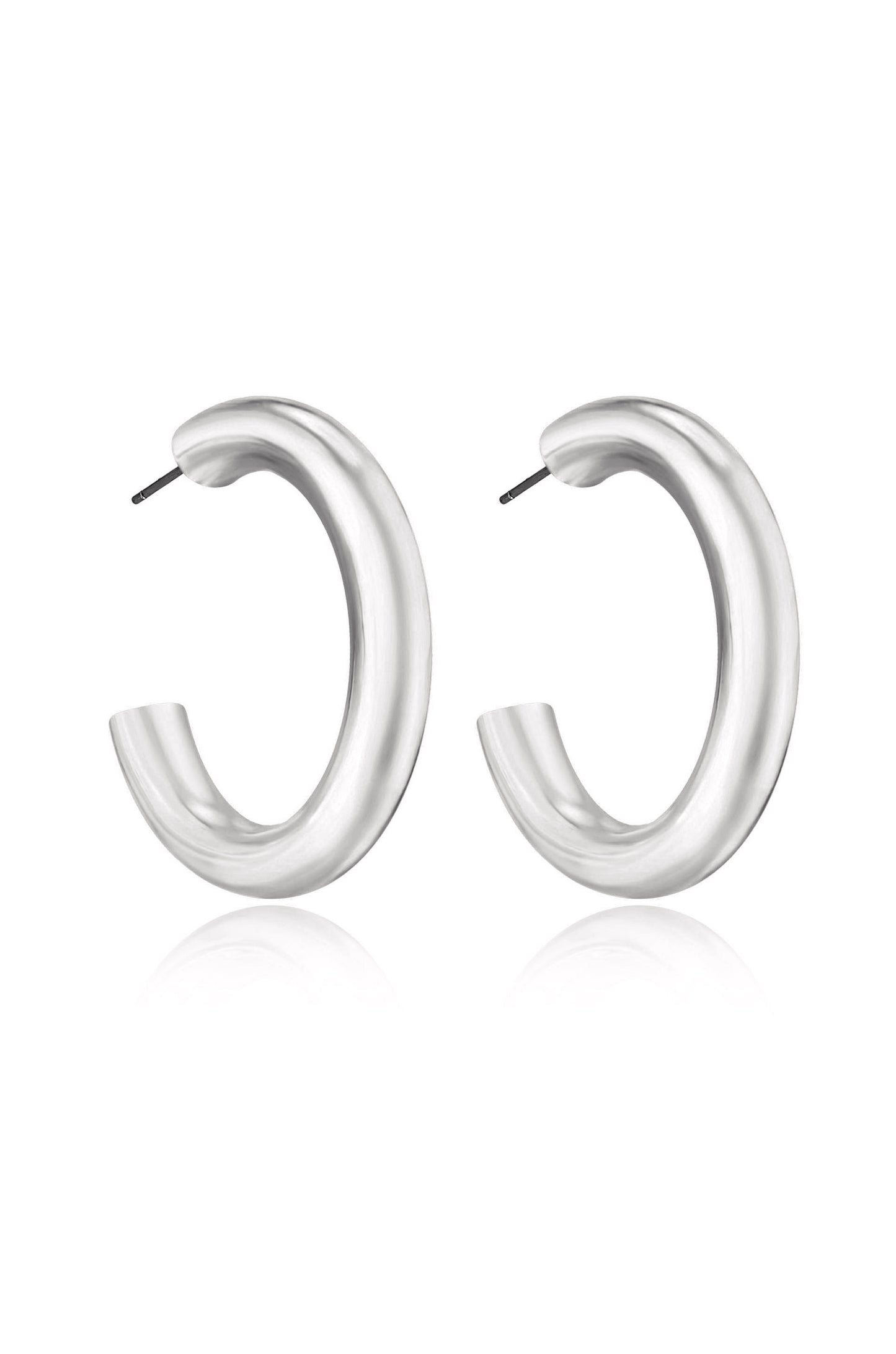 Thick Classic Hoops in medium in rhodium side view
