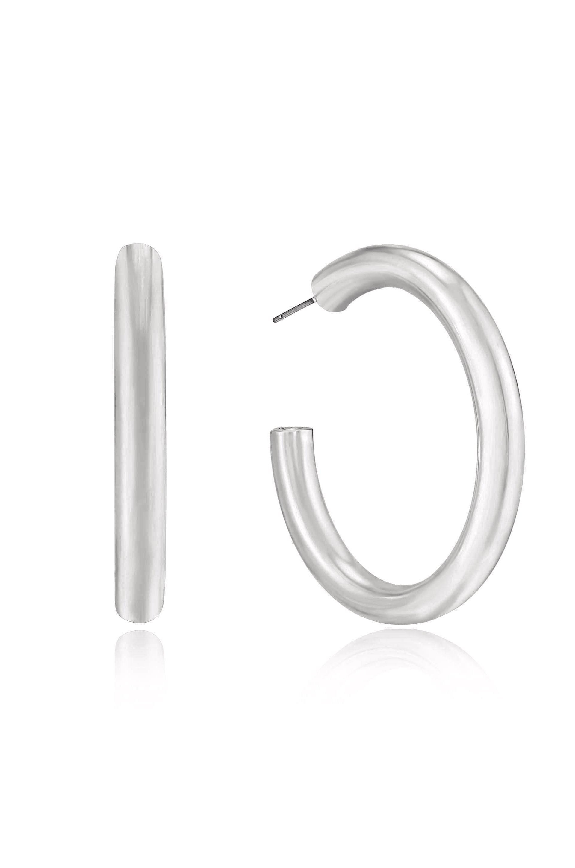 Thick Classic Hoops in large in rhodium