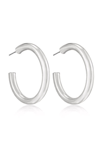 Thick Classic Hoops in large in rhodium side view