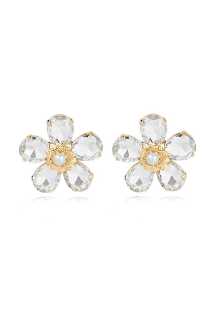 Vintage Pearl and Crystal Flower Stud Earrings
