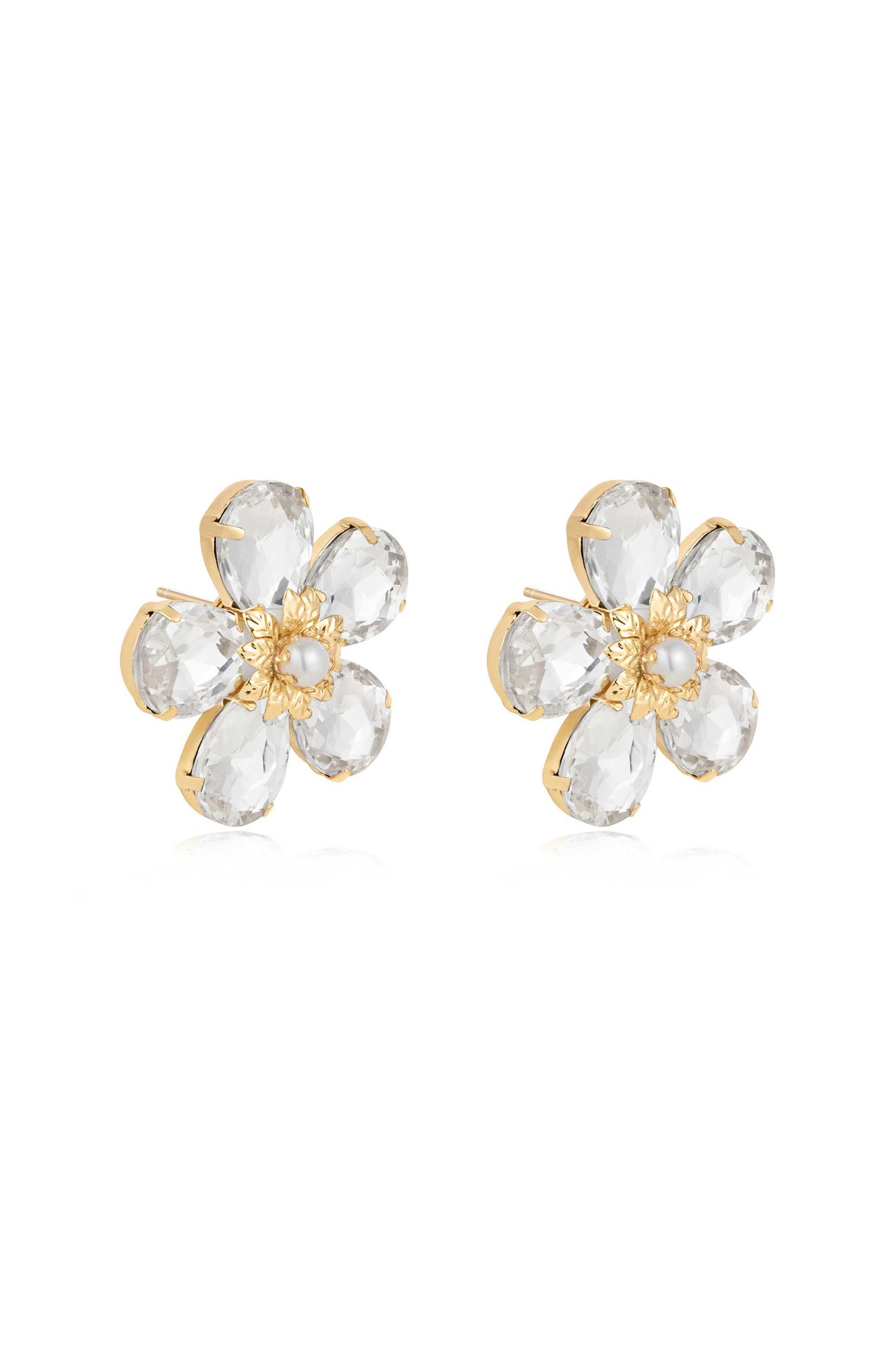 Vintage Pearl and Crystal Flower Stud Earrings side