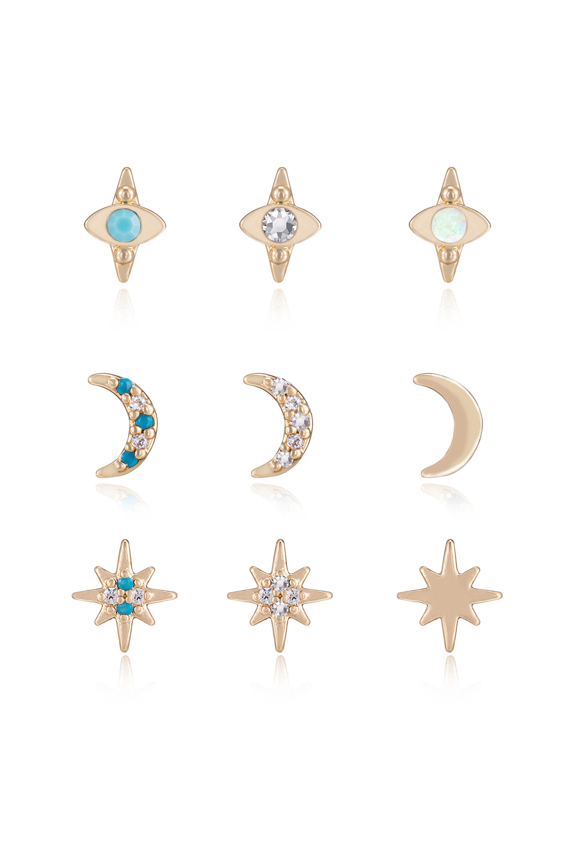 Celestial Mixed 18k Gold Plated Earring Stud Set