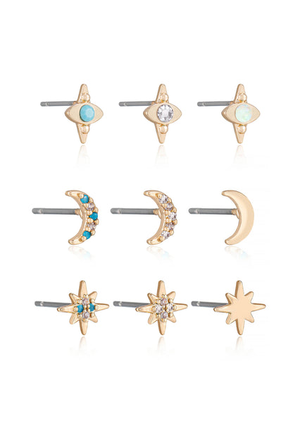 Celestial Mixed 18k Gold Plated Earring Stud Set side