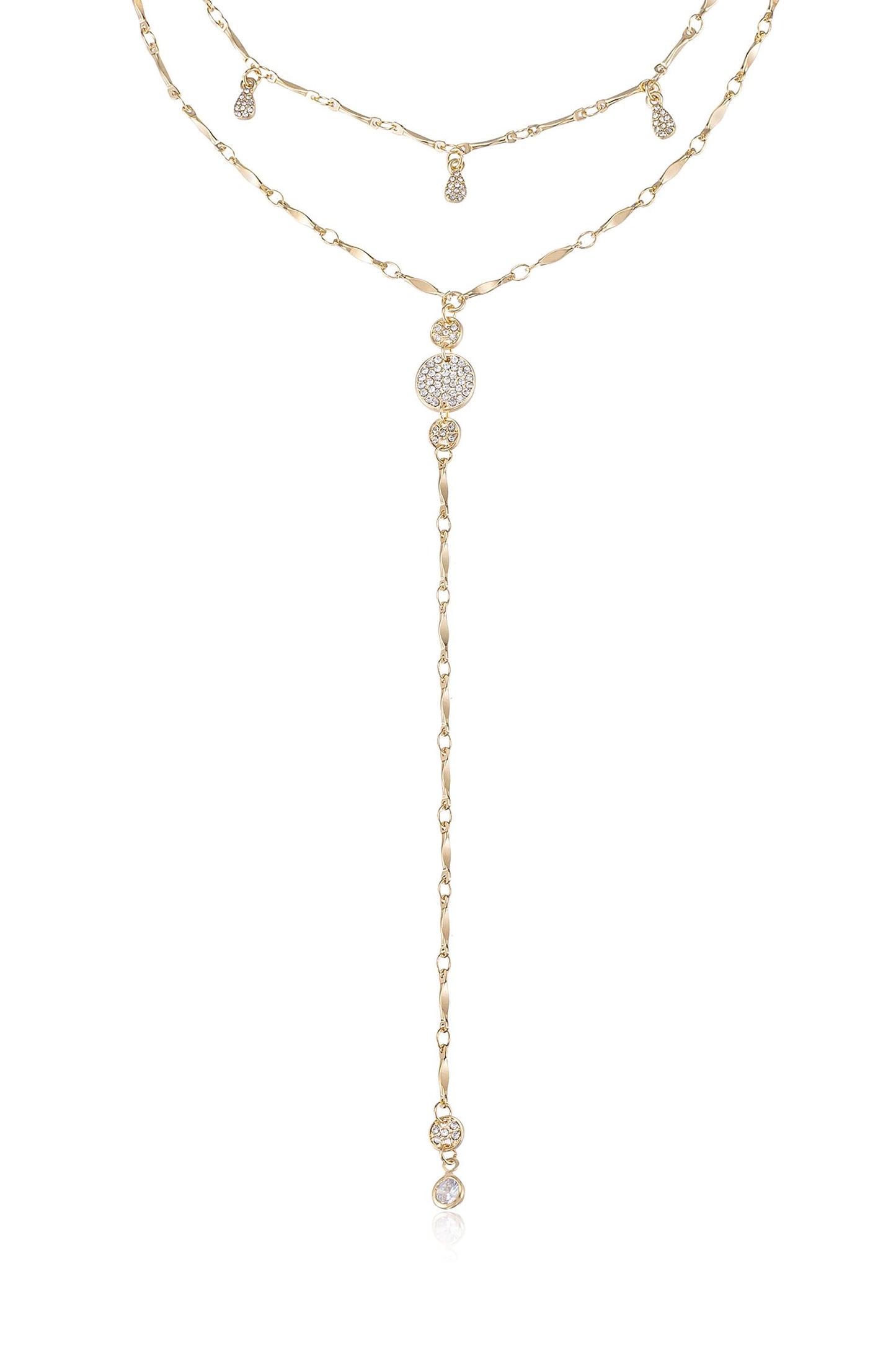 Carmine Layered Crystal Lariat Necklace