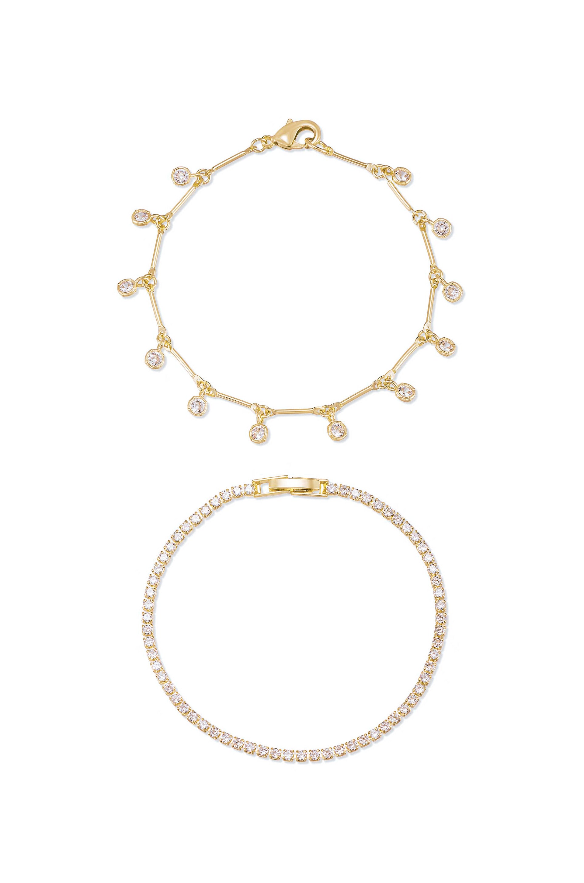Crystal Droplet 18k Gold Plated Chain Bracelet Set