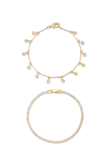 Crystal Droplet 18k Gold Plated Chain Bracelet Set