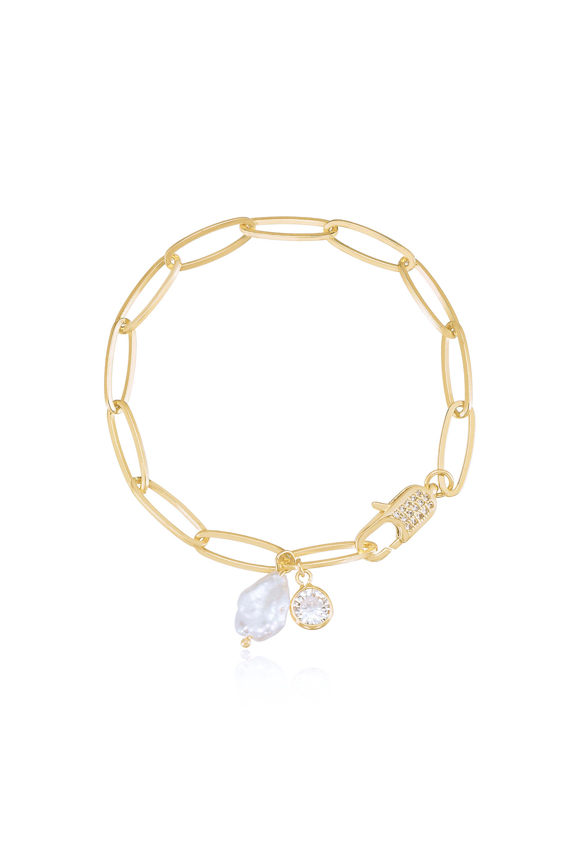 Ocean Secrets Pearl Charm 18k Gold Plated Chain Link Bracelet