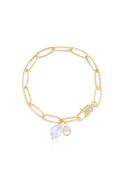 Ocean Secrets Pearl Charm 18k Gold Plated Chain Link Bracelet