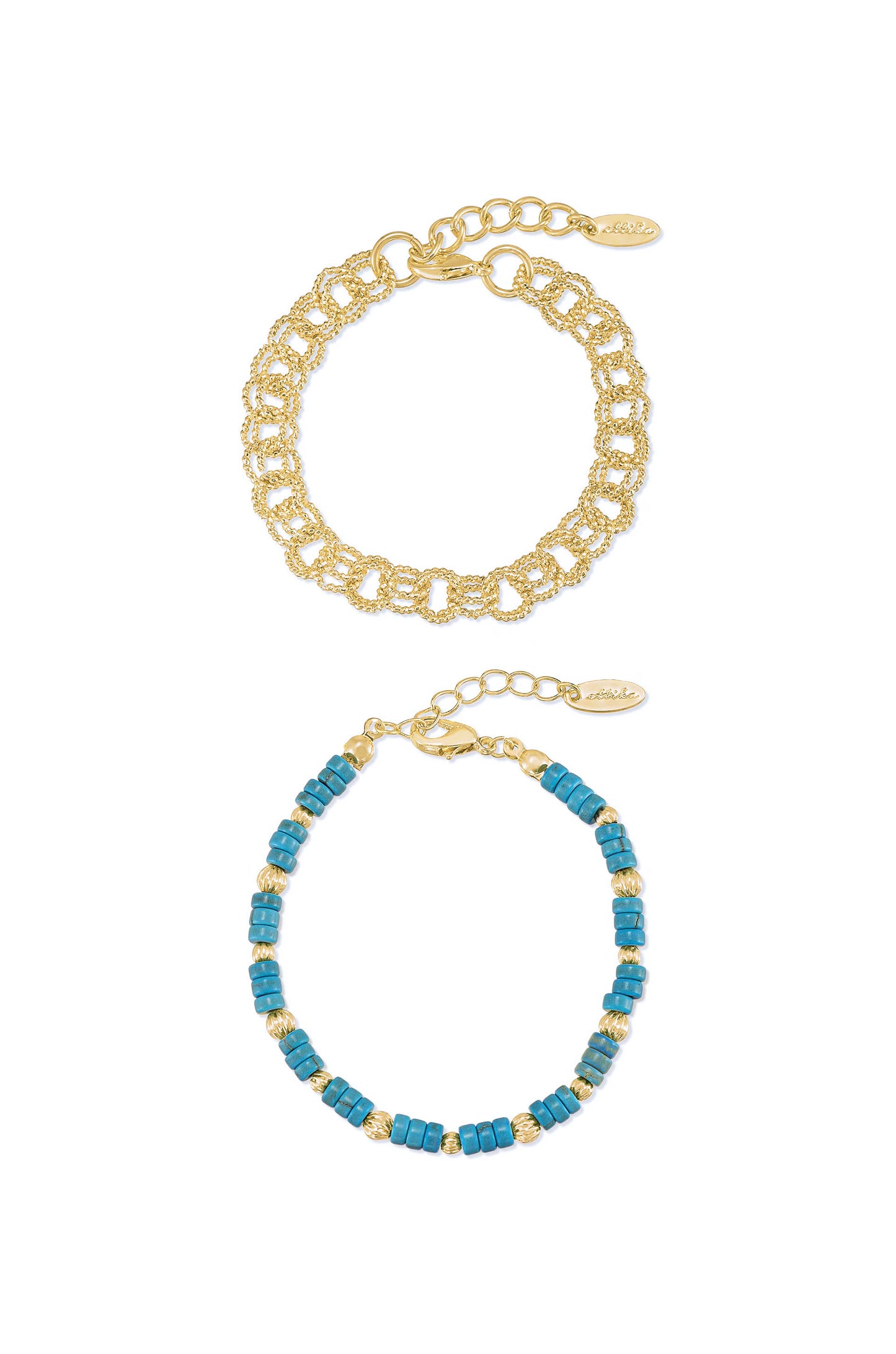Vacation Mode Activated Turquoise and 18k Gold Plated Bracelet Set