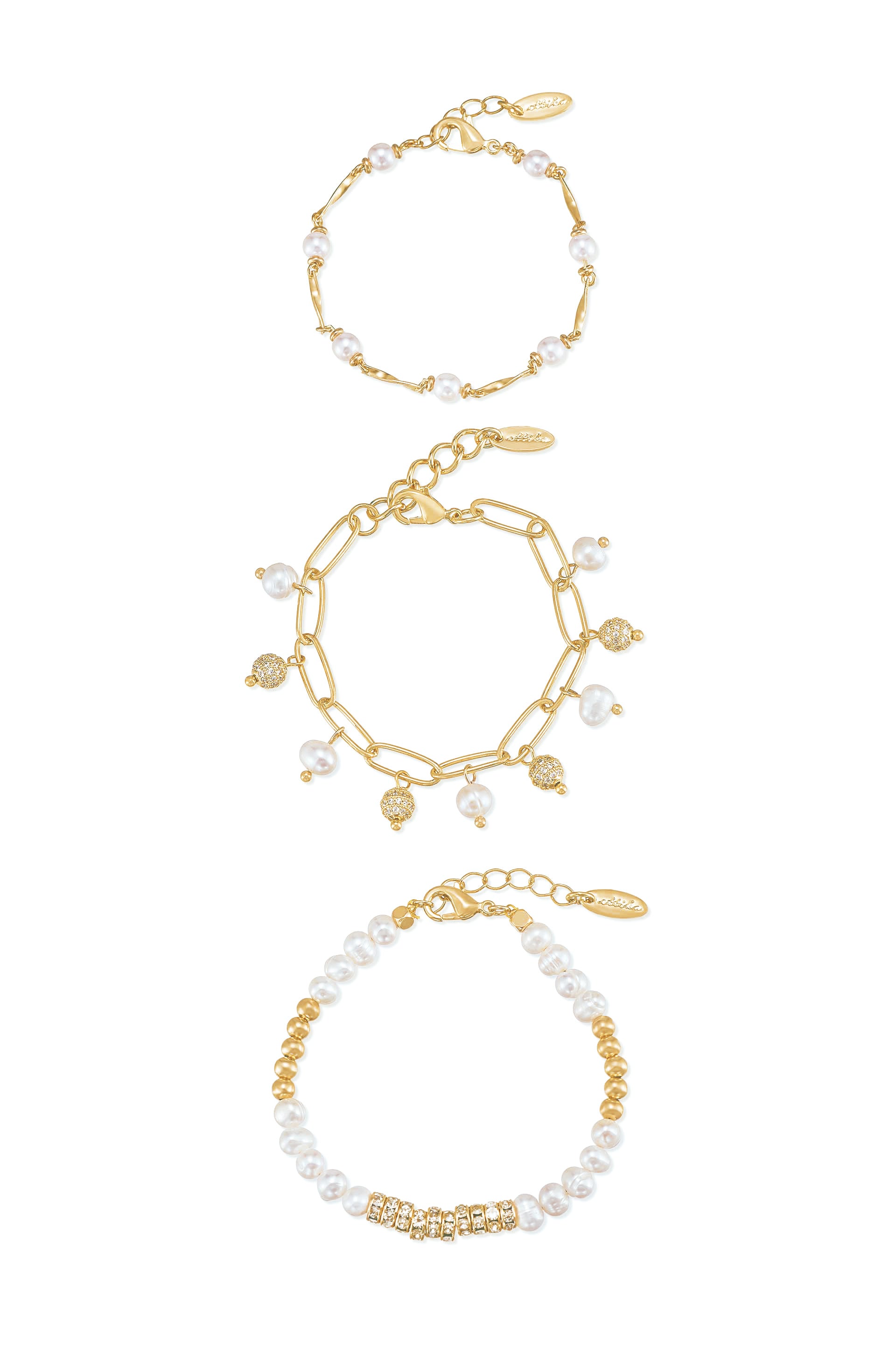 Pearl Party 18k Gold Plated Bracelet Set of 3