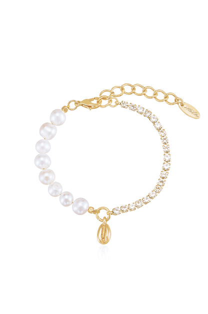 Pearl, Crystal, and Beach Shell 18k Gold Plated Bracelet