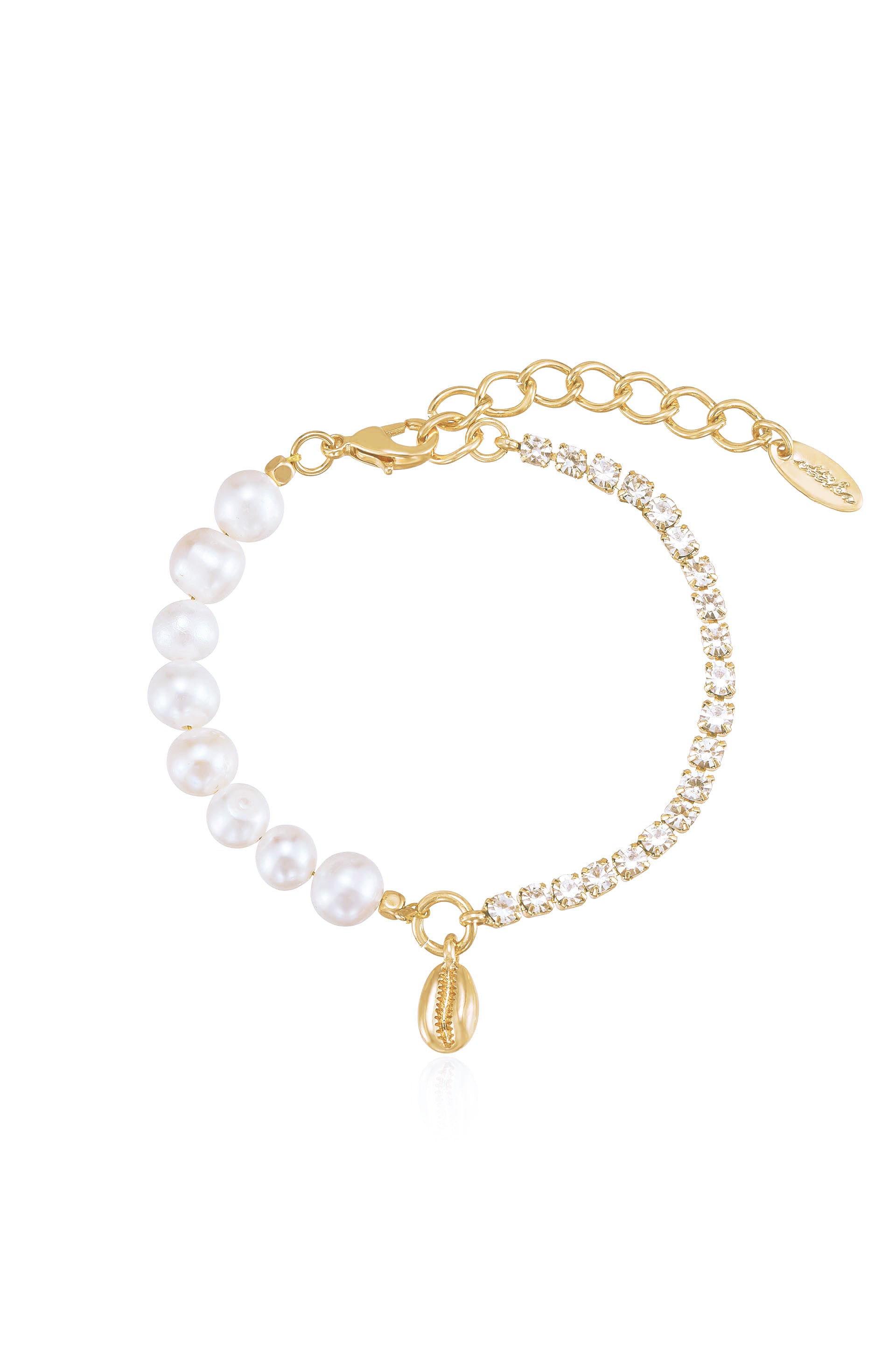 Pearl, Crystal, and Beach Shell Bracelet