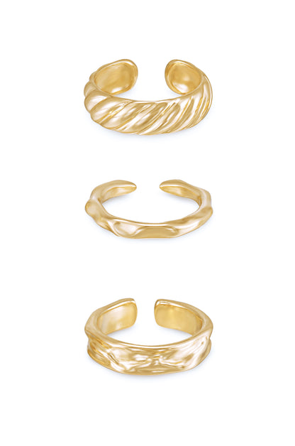 Hand Worked 18k Gold Plated Ring Set of 3