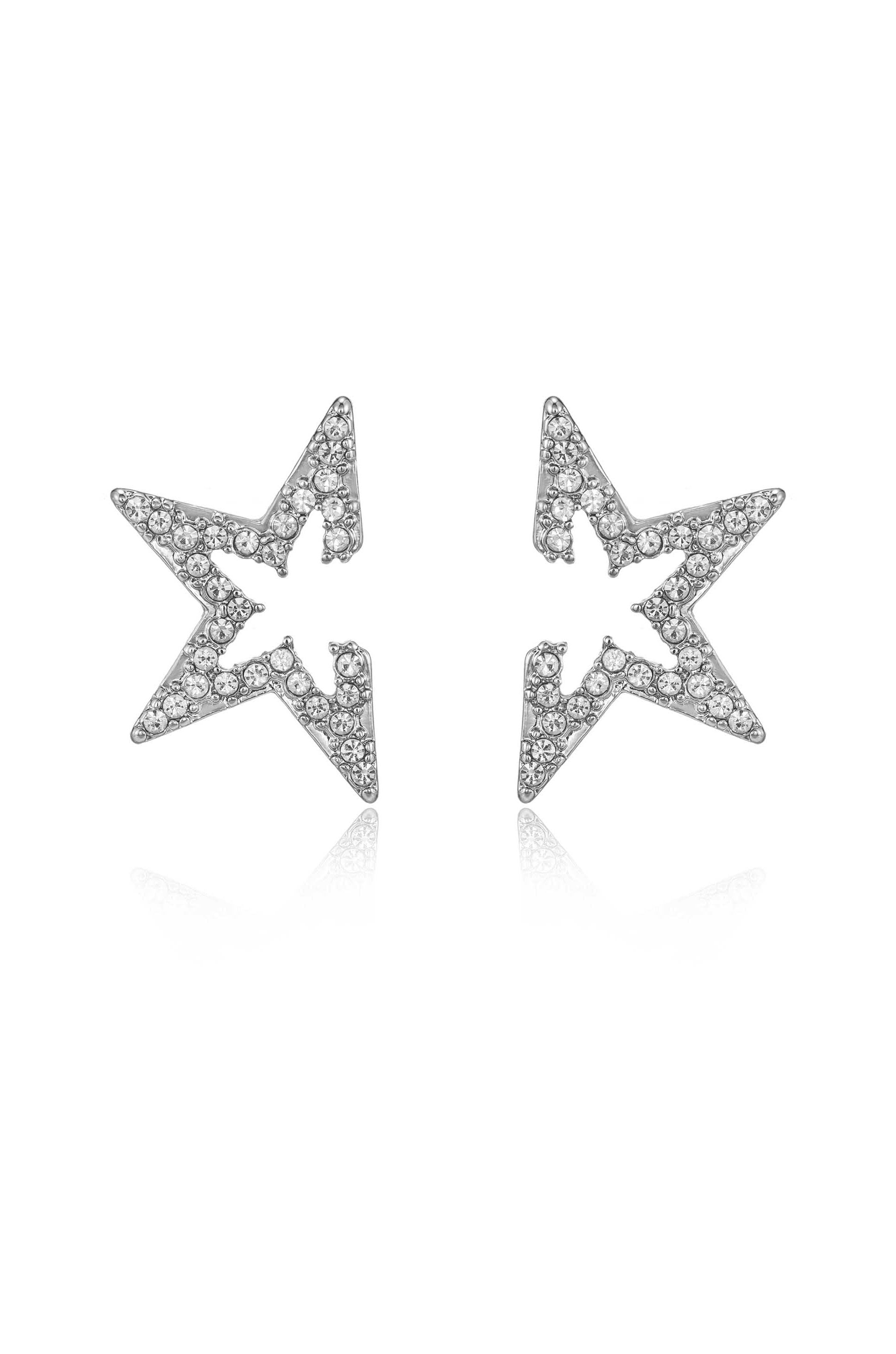 Star Light Crystal Statement Stud 18k Gold Plated Earrings in rhdoium