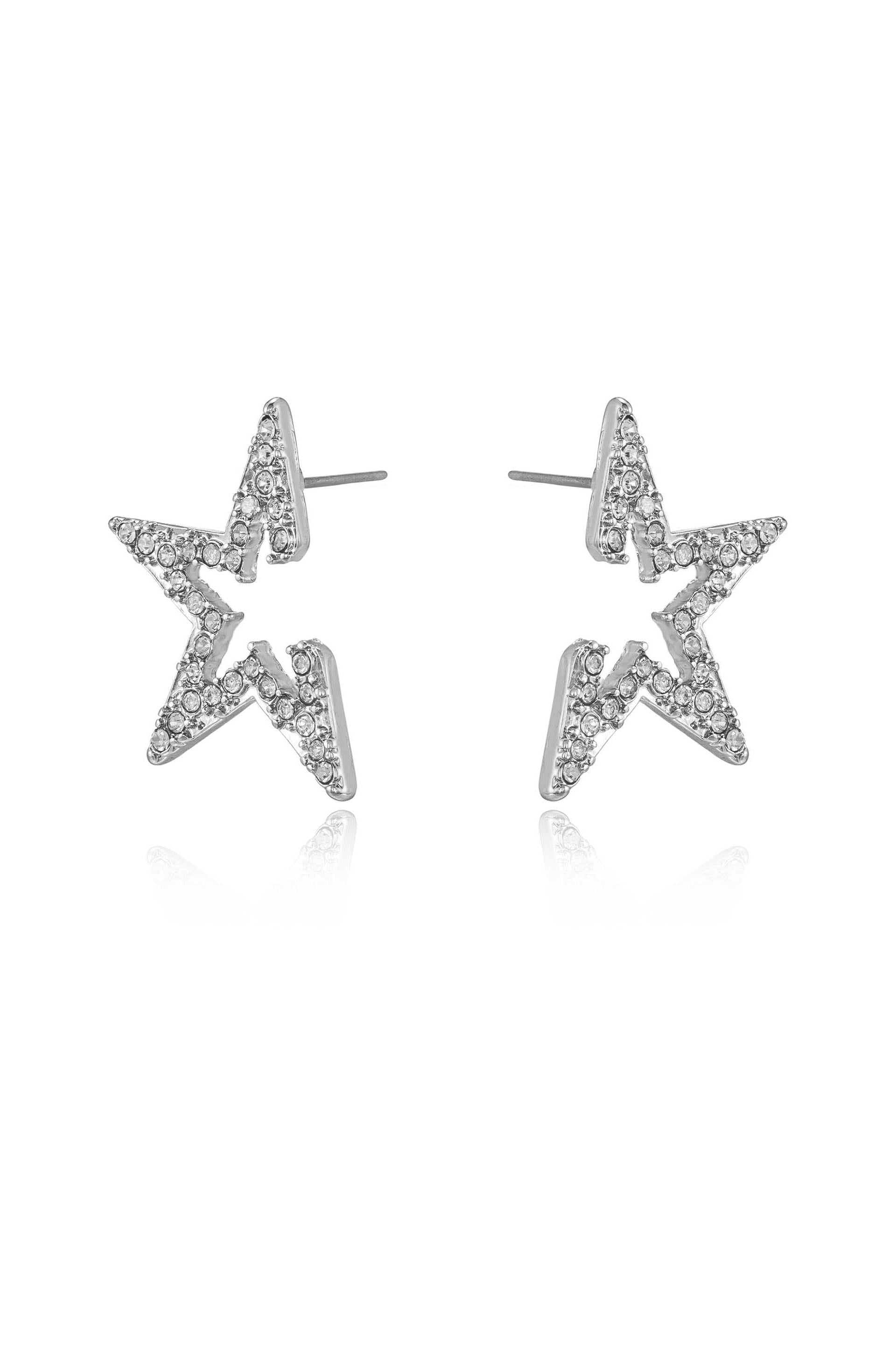 Star Light Crystal Statement Stud 18k Gold Plated Earrings in rhodium side
