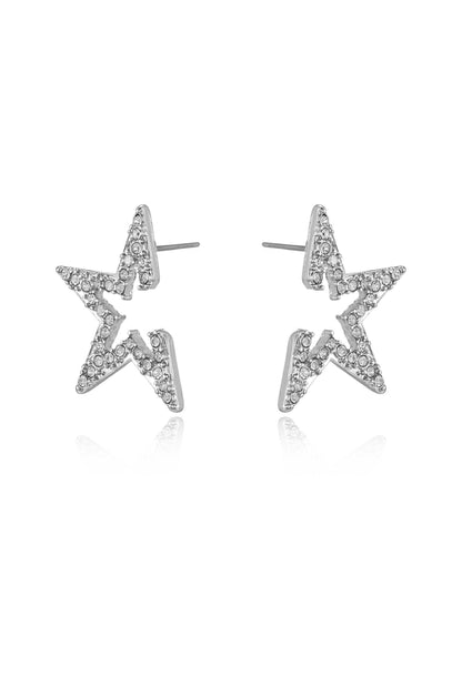 Star Light Crystal Statement Stud 18k Gold Plated Earrings in rhodium side
